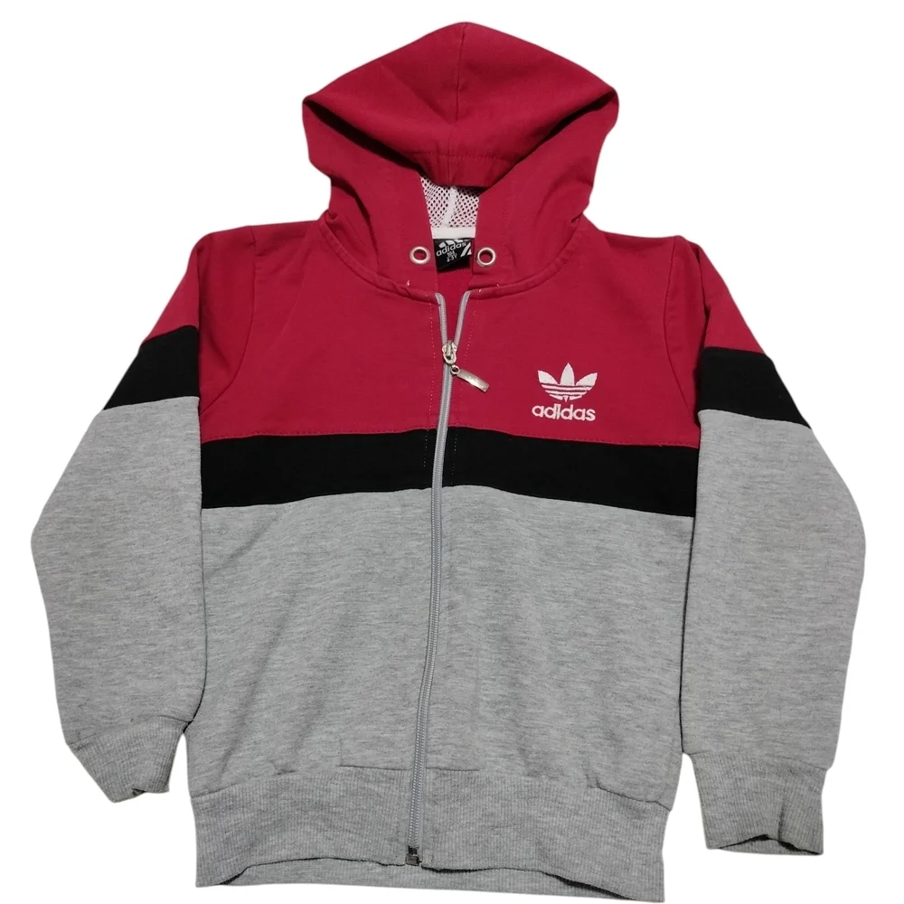Adidas Kids Red and Gray Hoodie Jacket